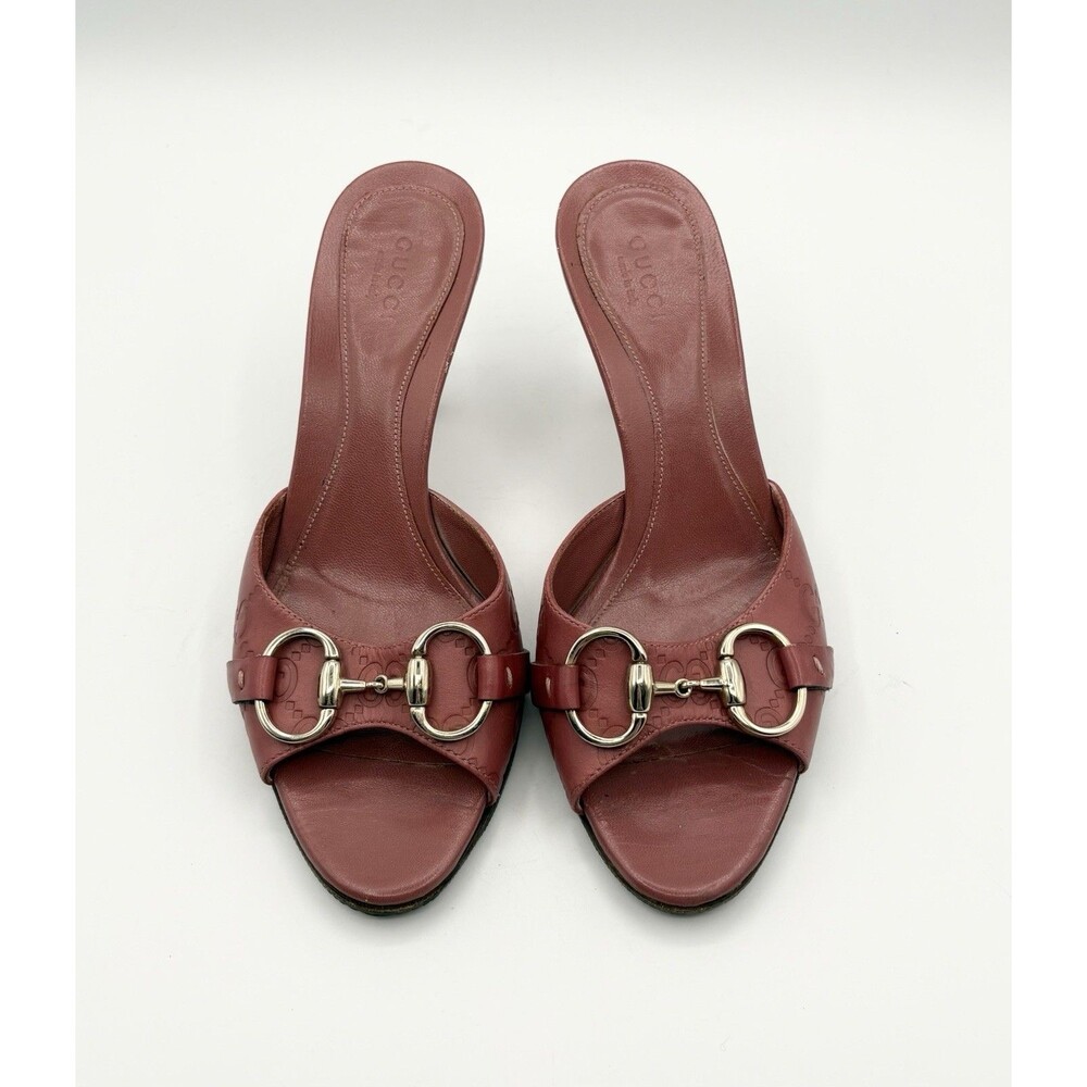 Gucci Pink Guccissima Leather Mules Kitten Heels Silver Horse-bit Accent EU 35.5 - Picture 4 of 13